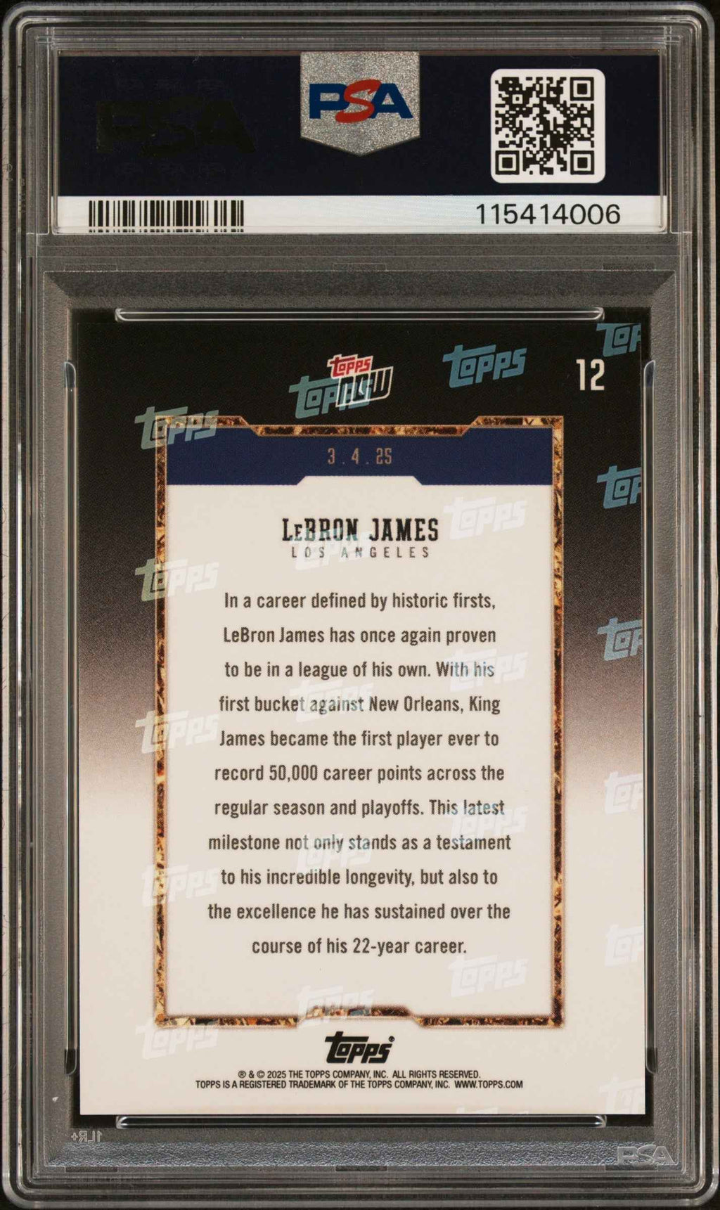 Graded 2024 Topps Now LeBron James #12 Basketball Card PSA 7 Near Mint