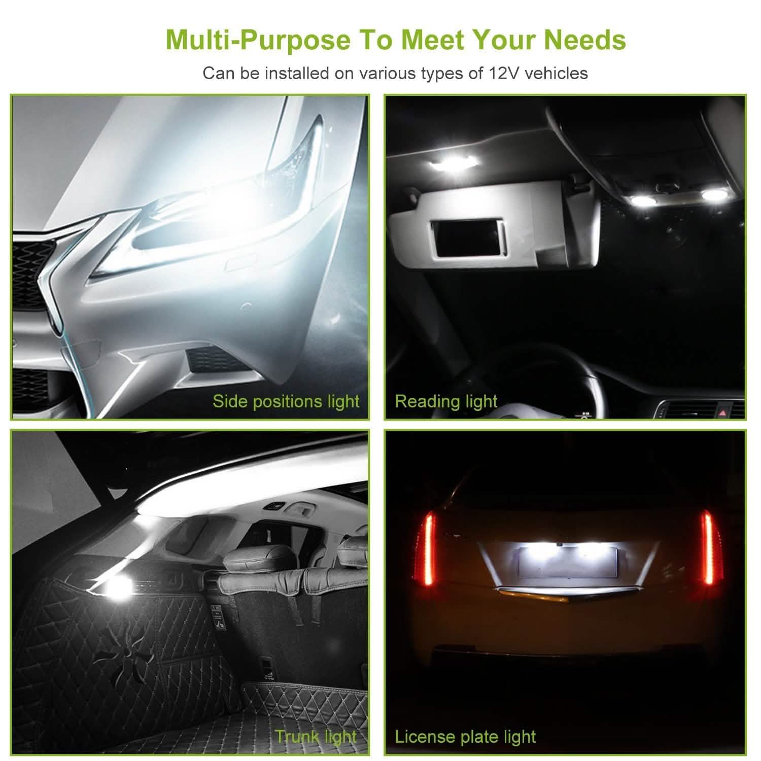 10-Piece: Xenon White Wedge Base LED Bulbs