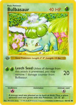 Bulbasaur 044/102 - Base Set Shadowless 1st Edition
