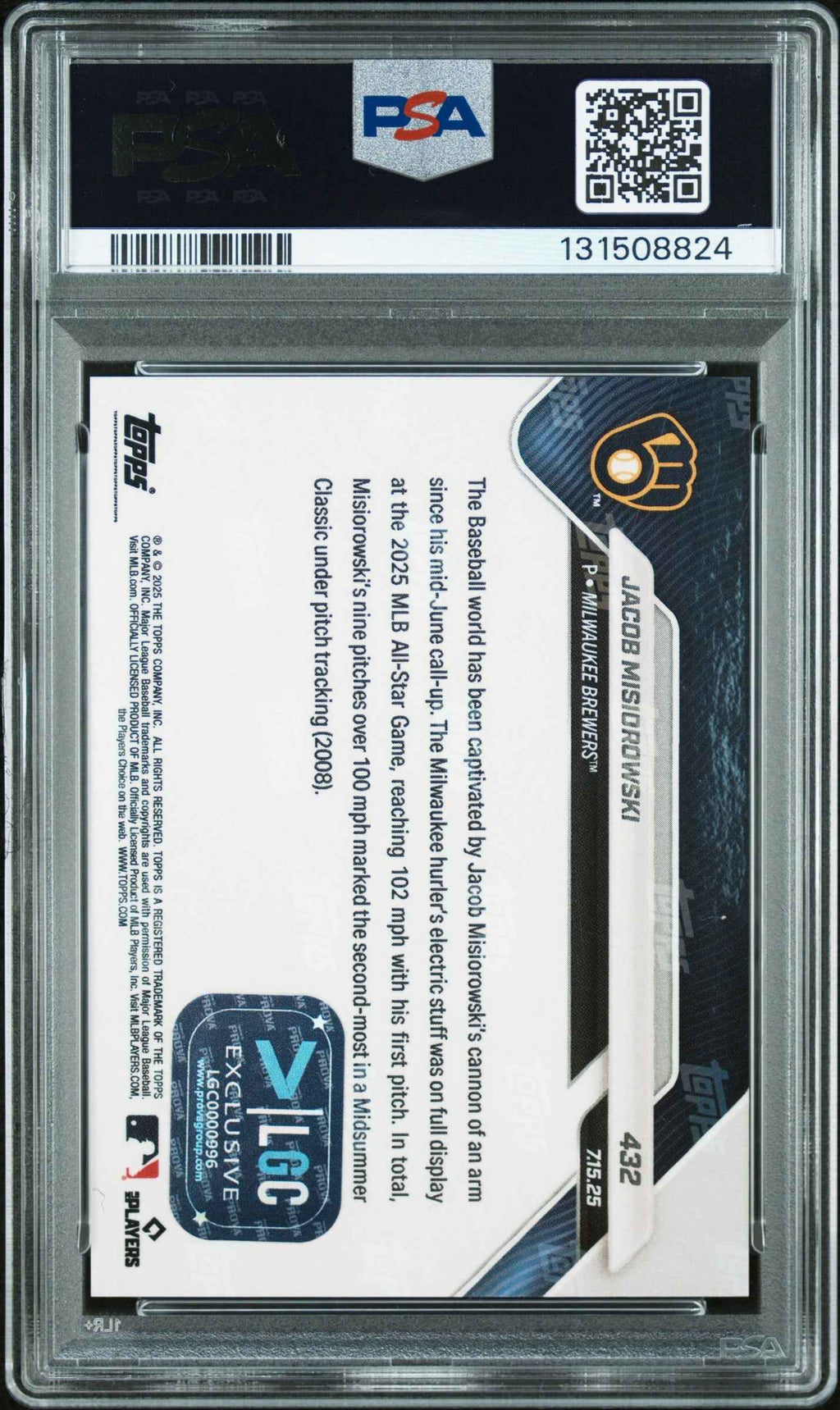 Graded 2025 Topps Now Jacob Misiorowski #432 Gold Foil /50 Rookie RC Baseball Card PSA 10 Auto Grade Gem Mint