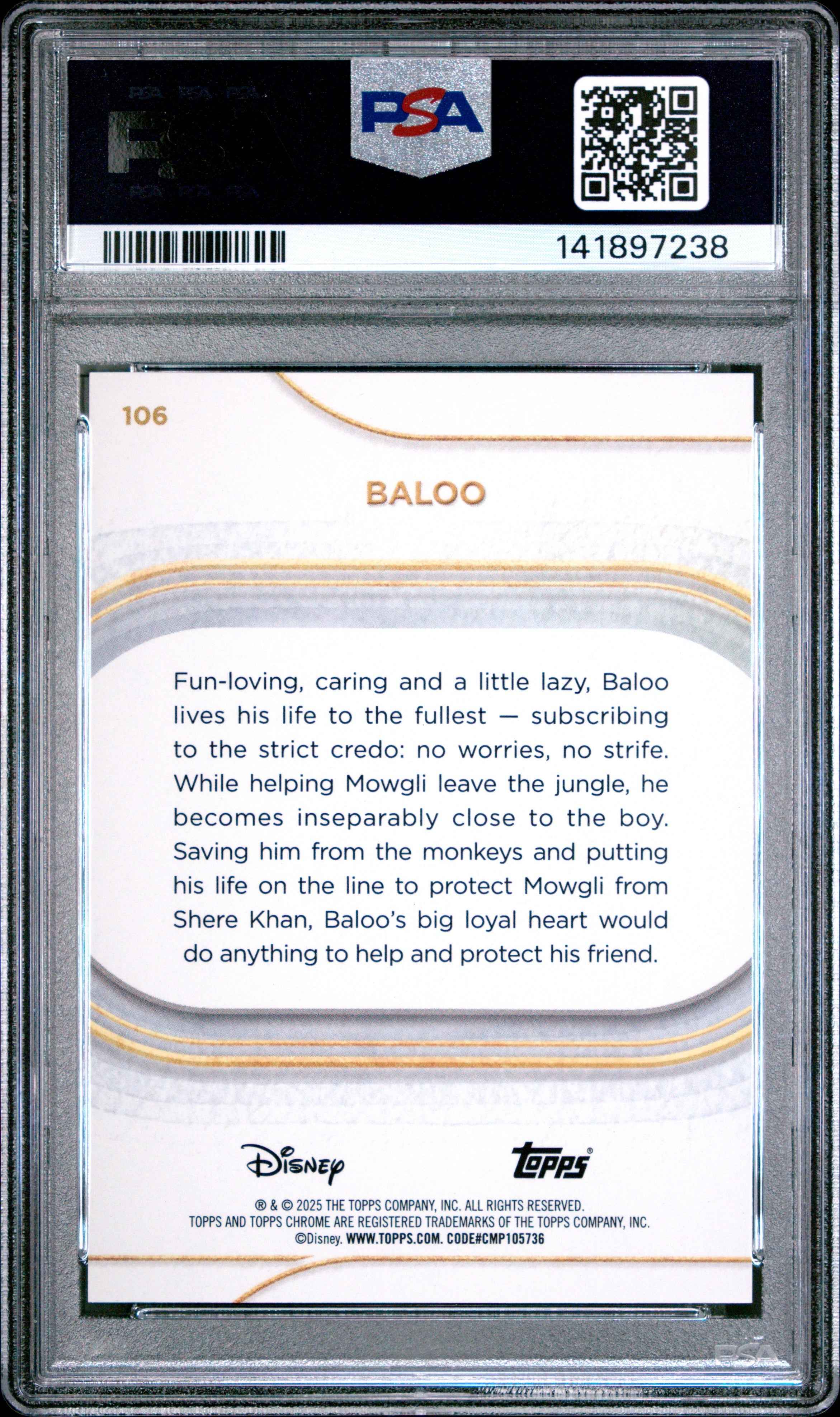 Graded 2025 Topps Chrome Disney Baloo #106 Gold Mini Diamonds #/50 The Jungle Book Trading Card PSA 10 Gem Mint