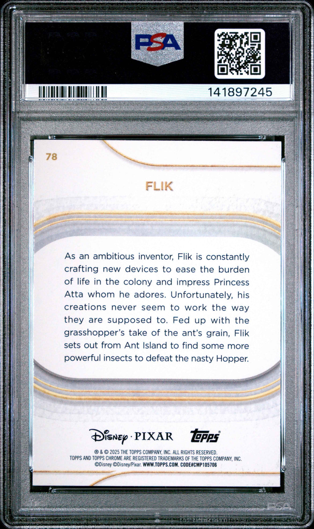 Graded 2025 Topps Chrome Disney Flik #78 Mickey Mouse Black and White Shimmer #/101 A Bug's Life Trading Card PSA 10 Gem Mint