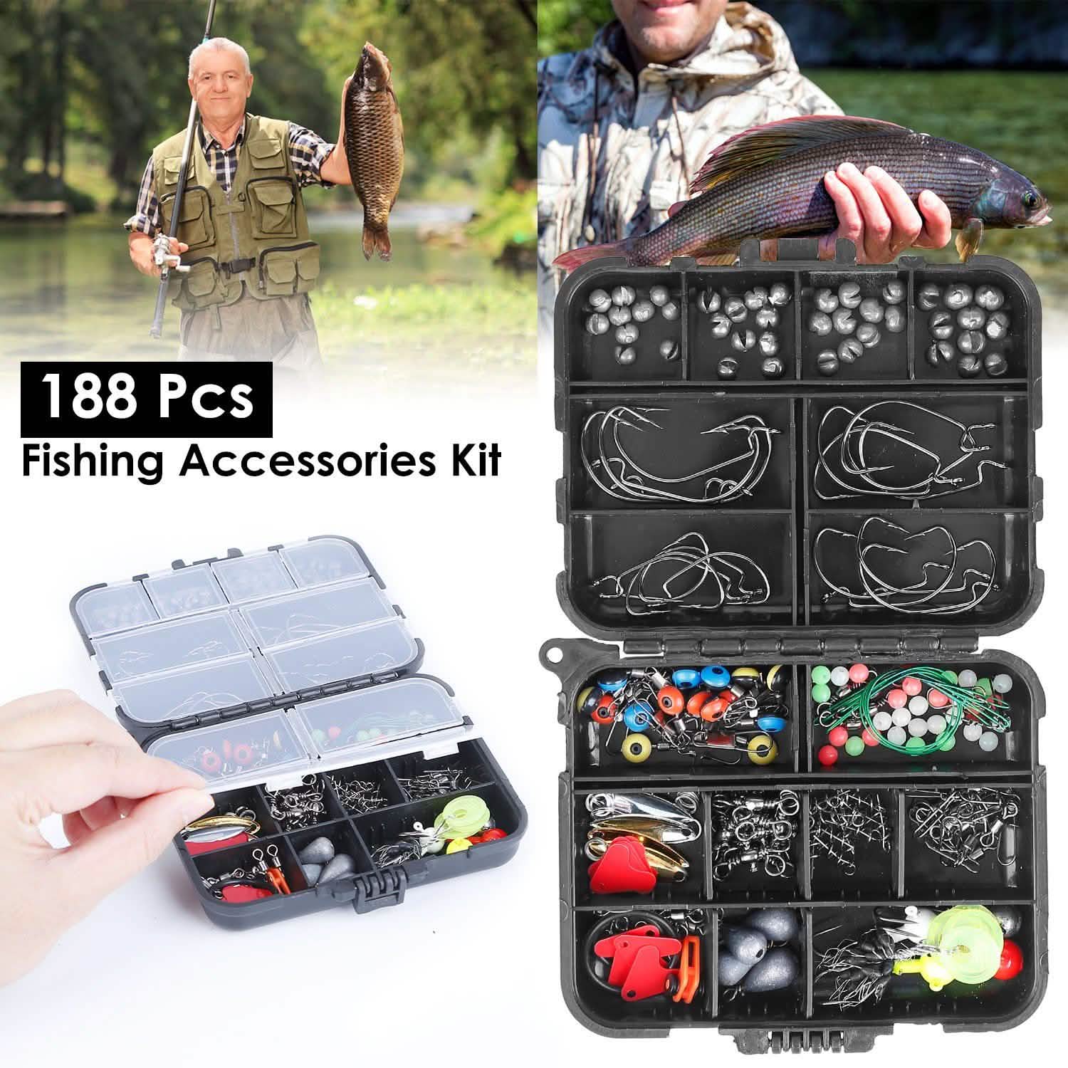 188-Pieces: Portable Fishing Accessory Kit with Tackle Box