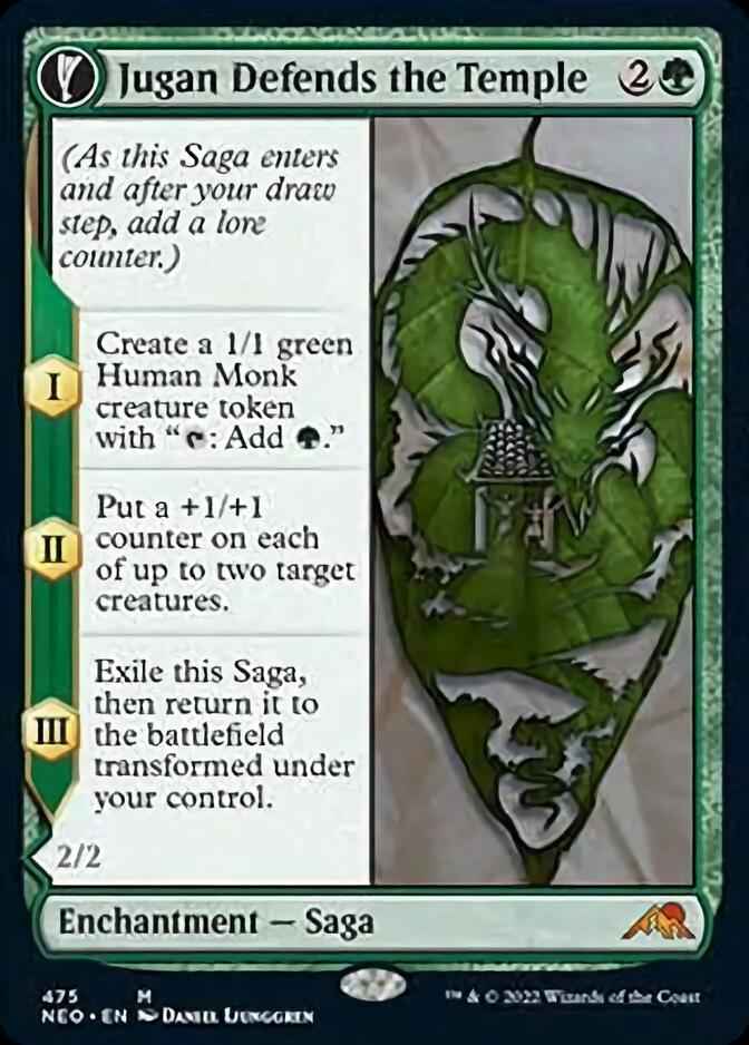 Jugan Defends the Temple // Remnant of the Rising Star (NEO-475) - Kamigawa: Neon Dynasty: (Extended Art, fandfc, enchantment)
