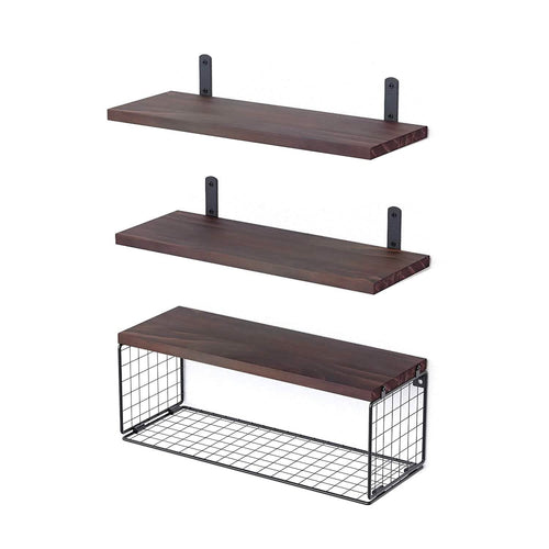 2-in-1 Floating Shelves Wall Mounted with Storage Basket