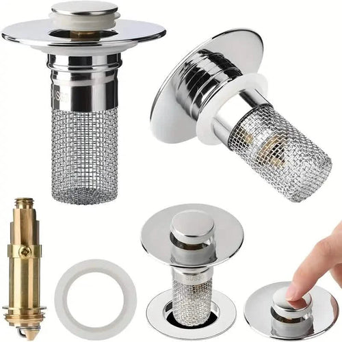 2-Pack: Pop-Up Bathroom Sink Stopper with Stainless Steel Drain Filter and Hair Catcher