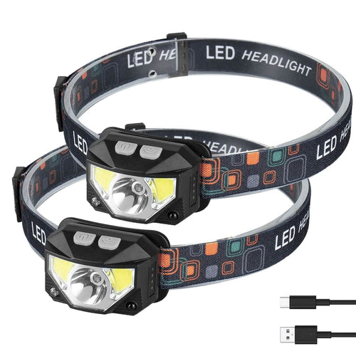 2-Pack: Rechargeable Motion Sensor Headlamp 6 Light Modes Headlight
