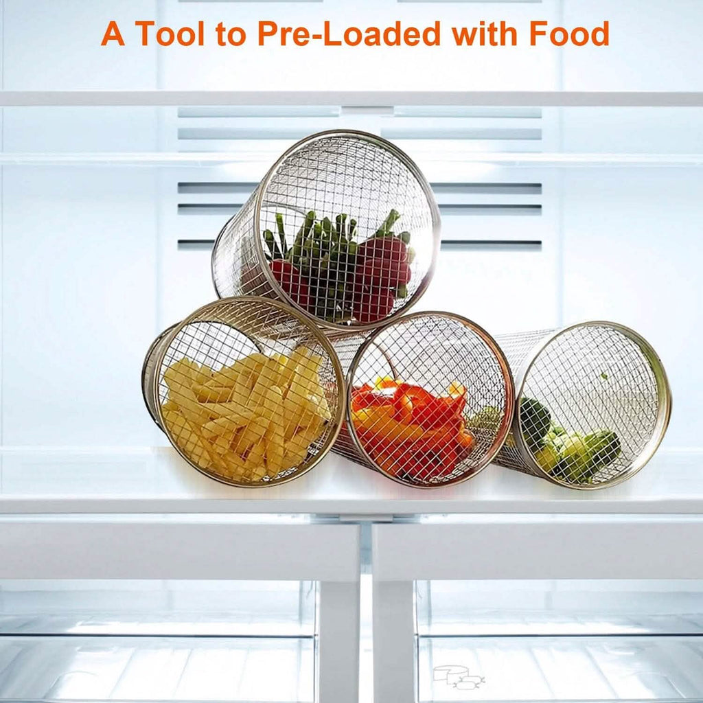 2-Piece: Portable BBQ Rolling Basket Round Stainless Steel Grill