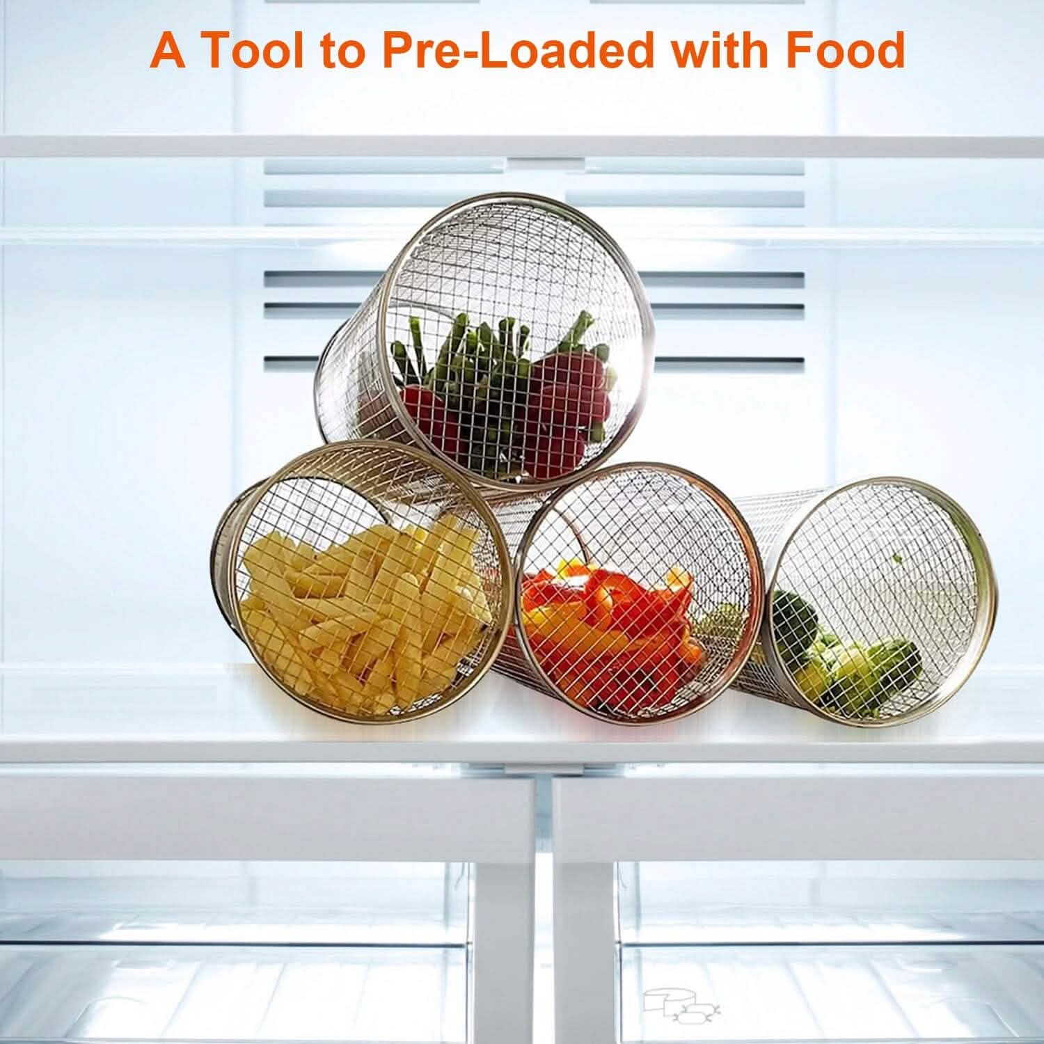 2-Piece: Portable BBQ Rolling Basket Round Stainless Steel Grill