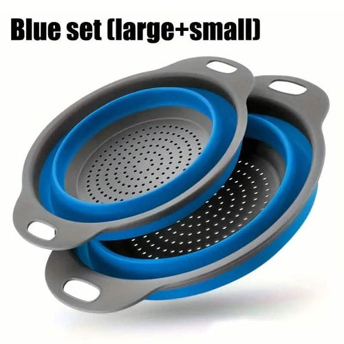 2-Piece Set: Circular Blue Suit Foldable Silicone Kitchen Drop Funnel
