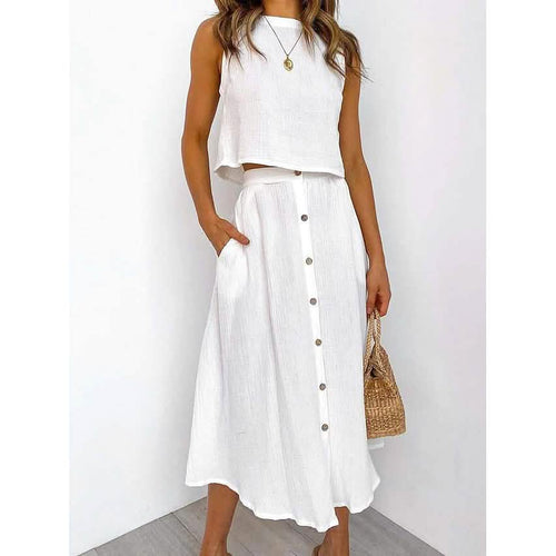 2-Piece Set: Women's Solid Color Casual Dress