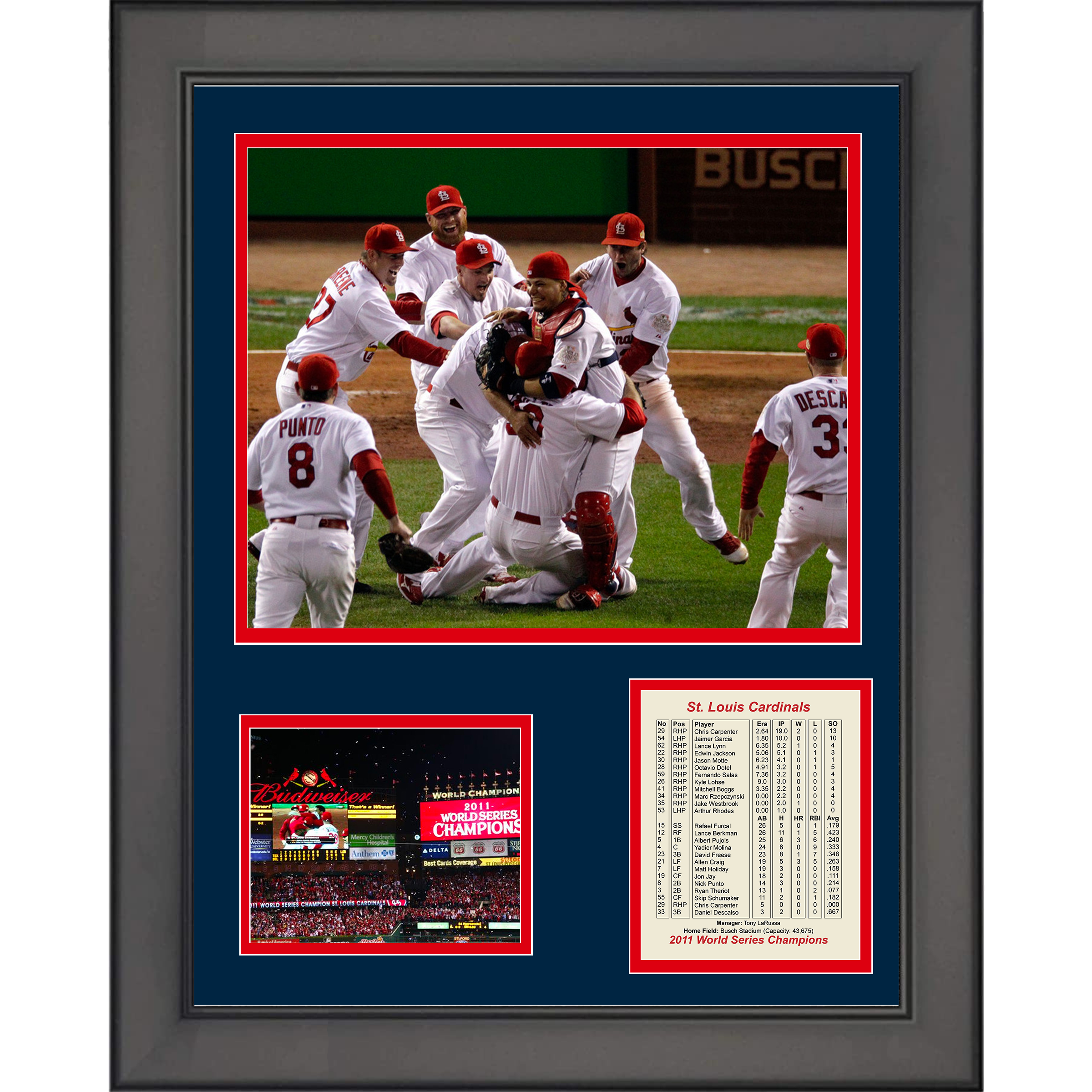 Framed St. Louis Cardinals 2011 World Series Champions 11"x14"Baseball Three Photo Collage