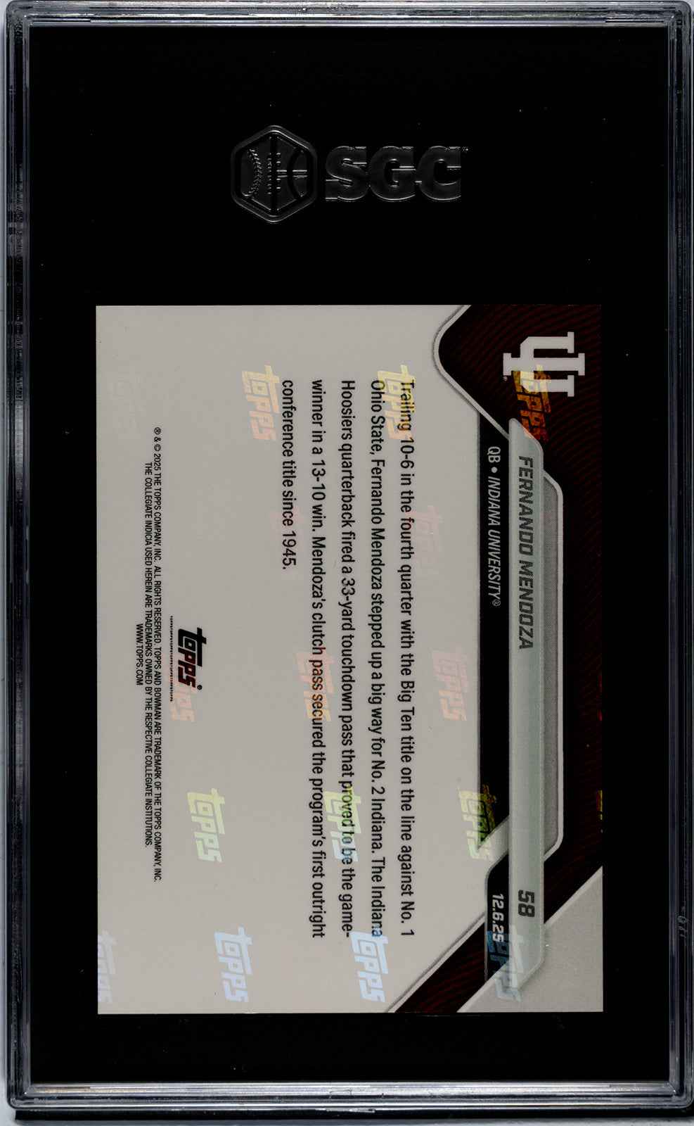 Graded 2025 Topps Bowman U Now Fernando Mendoza #58 Rookie RC Football Card SGC 7 Near Mint