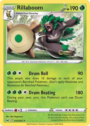 Rillaboom () 015/202 - SWSH01 Sword & Shield Base Set Reverse Holofoil