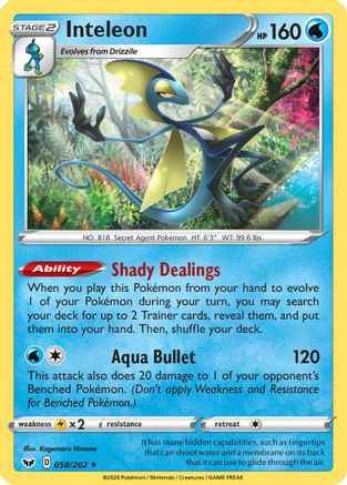 Inteleon () 058/202 - SWSH01 Sword & Shield Base Set Reverse Holofoil