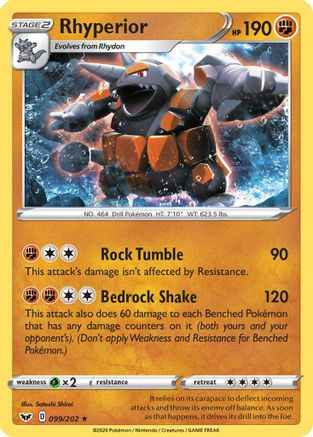 Rhyperior 099/202 - SWSH01 Sword & Shield Base Set Reverse Holofoil