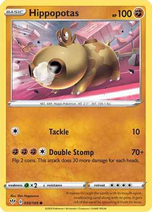 Hippopotas 093/189 - SWSH03 Darkness Ablaze Reverse Holofoil