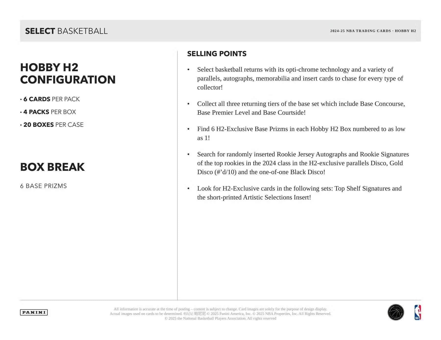 2024/25 Panini Select Basketball H2 Box