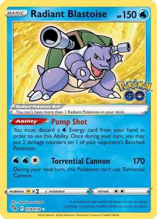 Radiant Blastoise 018/078 - Pokemon GO Holofoil