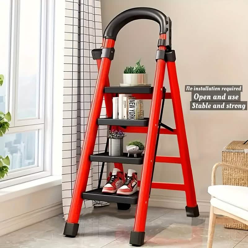 Folding 3/4-Step Ladder – Portable Steel Step Stool, Anti-Slip