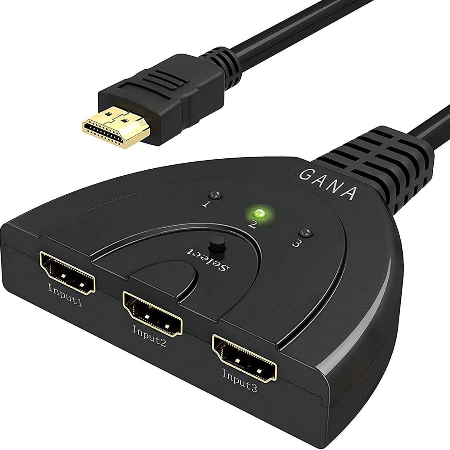 3-Port HDMI Switcher, Splitter, Supports Full HD1080p, 3D with High Speed Pigtail Cable