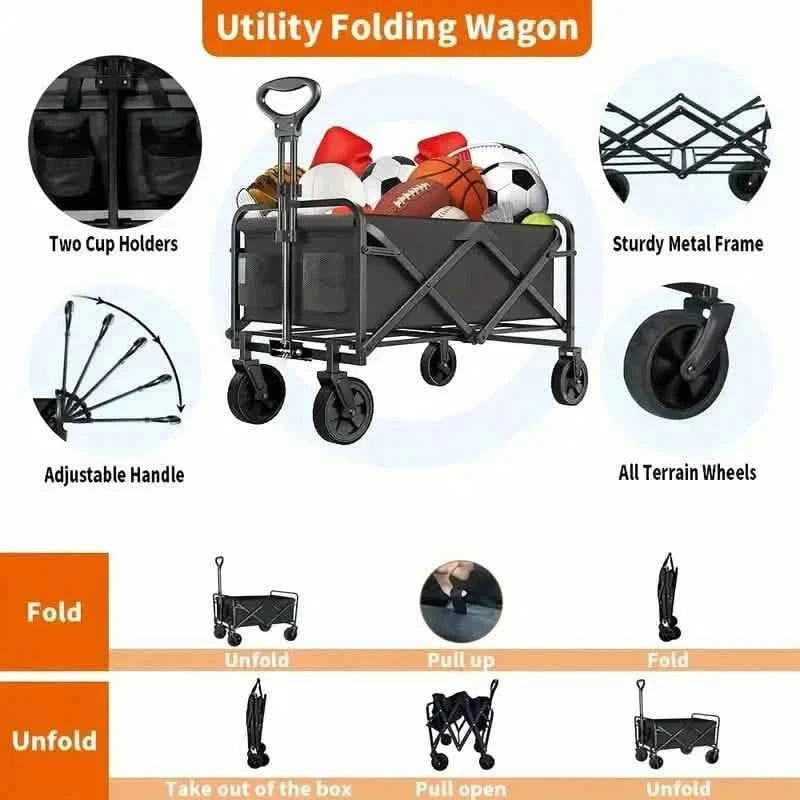Heavy Duty Utility Portable Foldable Outdoor Beach Garden Wagon Cart with 360° All Terrain Wheels