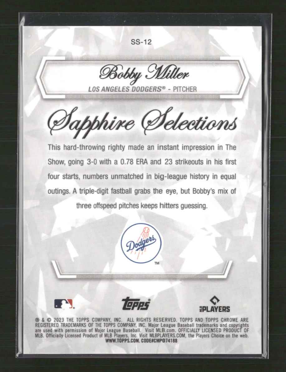 Bobby Miller 2023 Topps Chrome Update Sapphire Edition #SS-12 Orange #/25