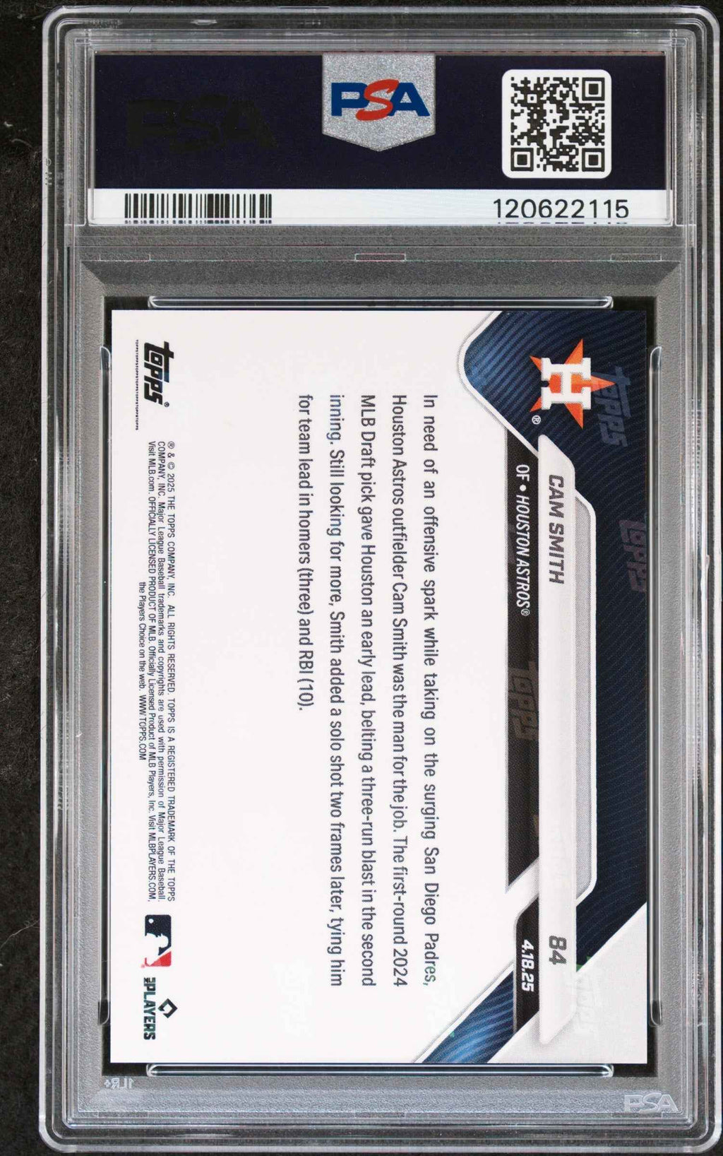 Graded 2025 Topps Now Cam Smith #84 Rookie RC Baseball Card PSA 9 Mint