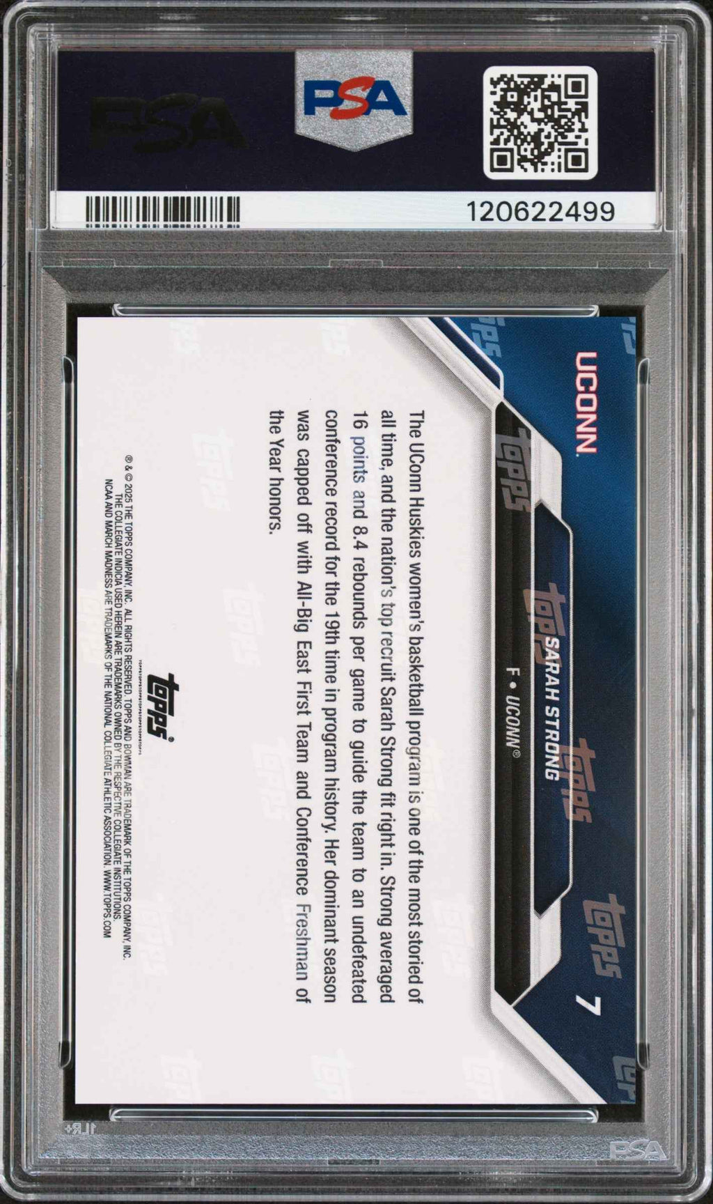 Graded 2025 Topps Bowman U Now Sarah Strong #7 March Madness Rookie RC Basketball Card PSA 9 Mint
