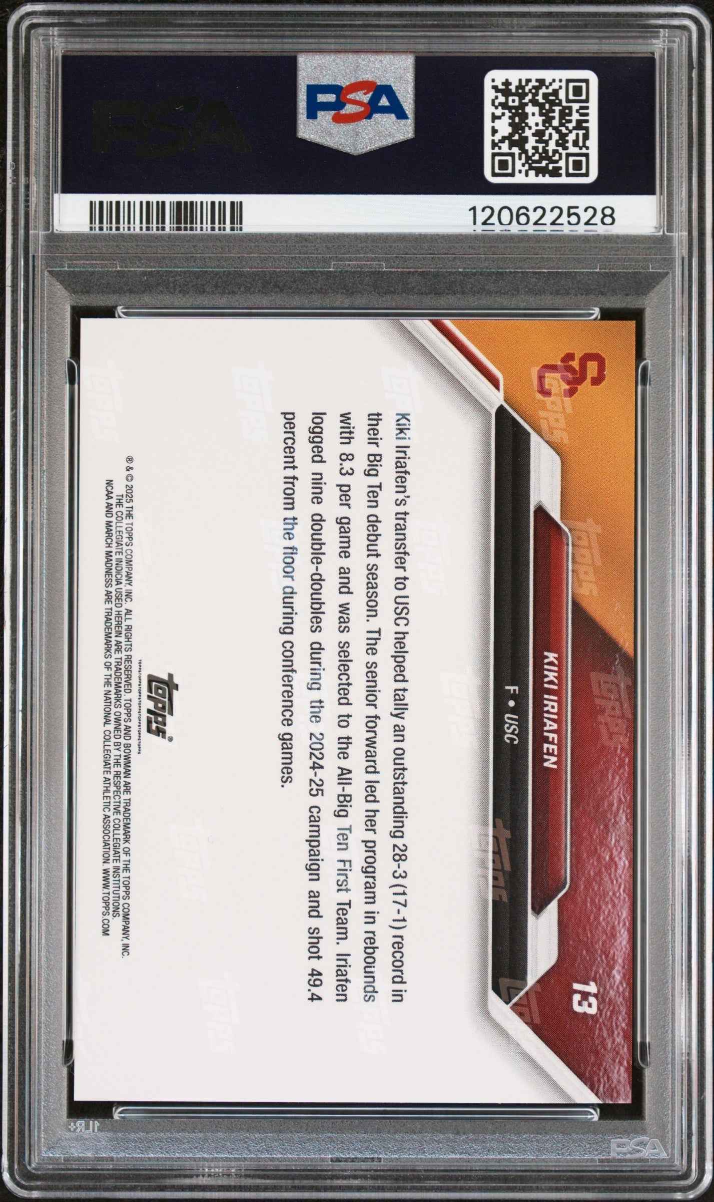 Graded 2025 Topps Bowman U Now Kiki Iriafen #13 March Madness Rookie RC Basketball Card PSA 10 Gem Mint