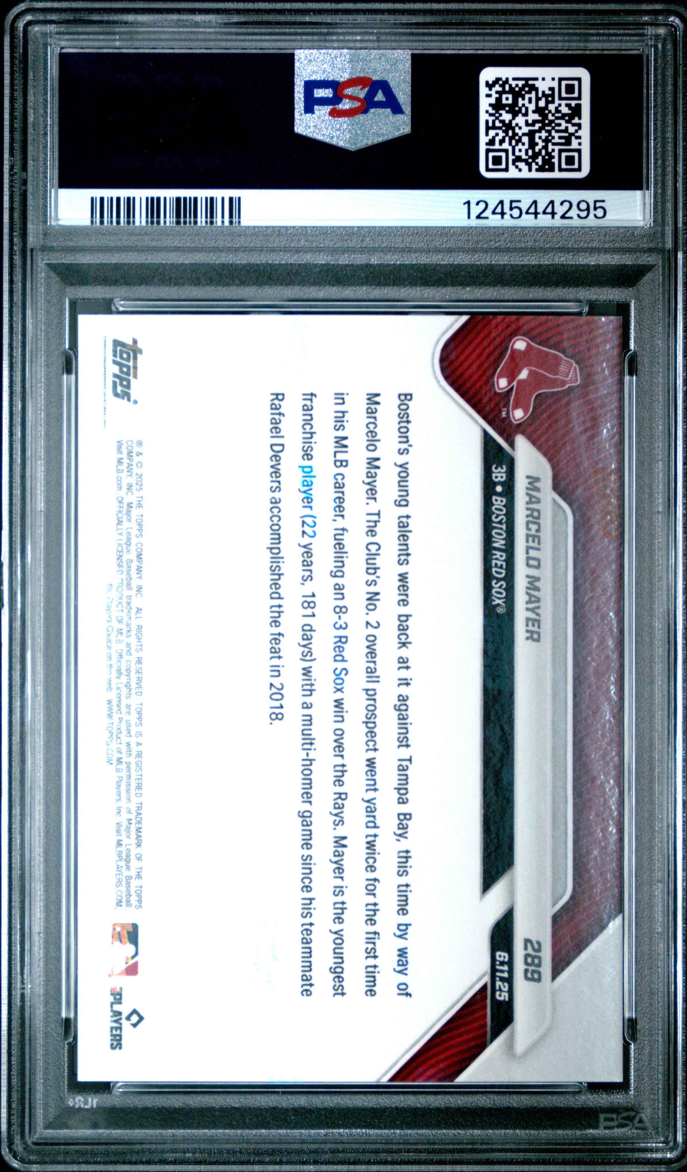 Graded 2025 Topps Now Marcelo Mayer #289 Rookie RC Baseball Card PSA 10 Gem Mint