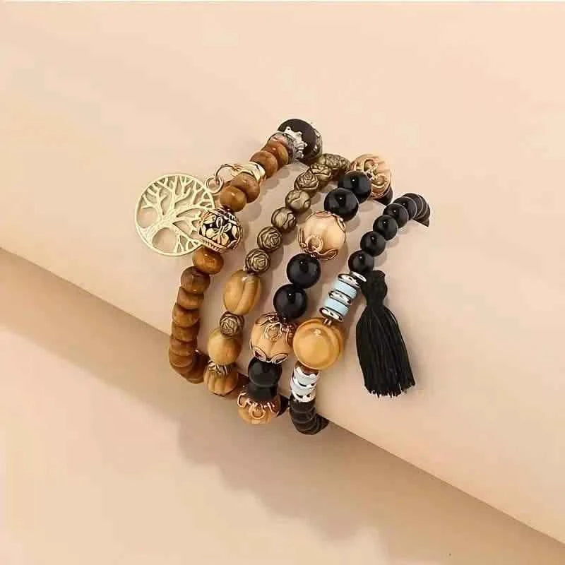 4-Piece Set: Creative Bohemian Bracelet, Layered Beaded Stretchable Bracelet