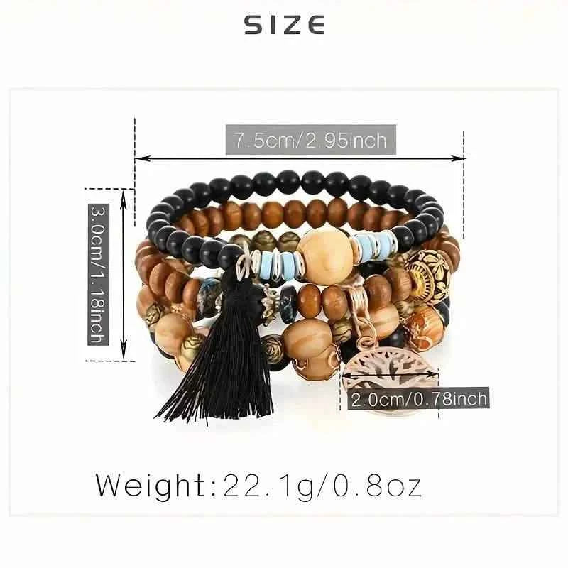 4-Piece Set: Creative Bohemian Bracelet, Layered Beaded Stretchable Bracelet