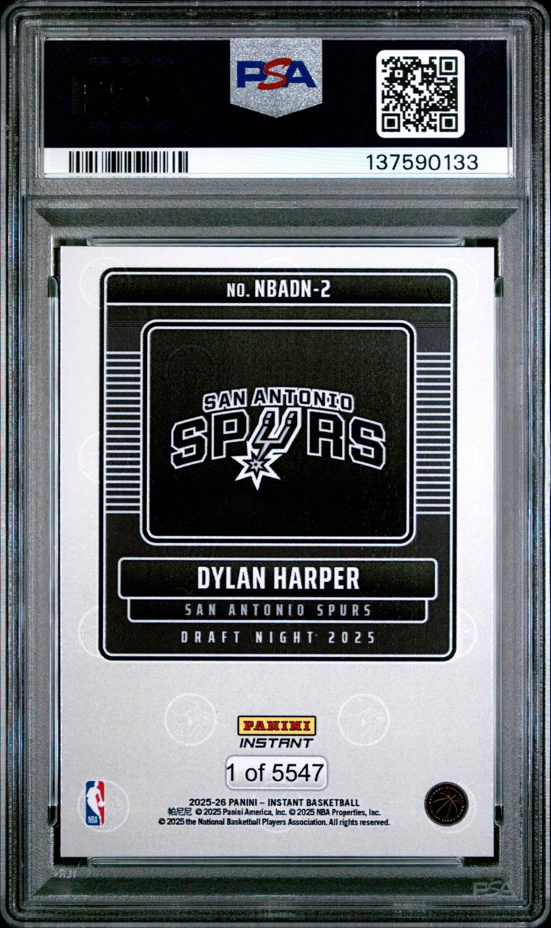 Graded 2025 Panini Instant Dylan Harper #2 Draft Night Rookie RC Basketball Card PSA 9 Mint