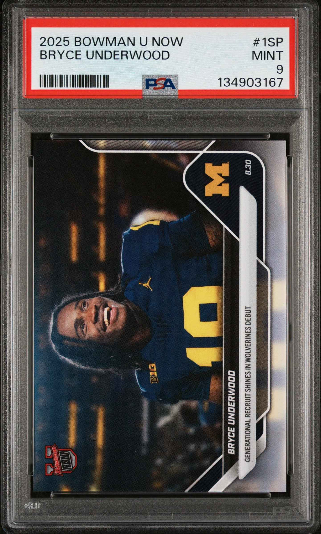 Graded 2025 Topps Bowman U Now Bryce Underwood #1SP Rookie RC Football Card PSA 9 Mint