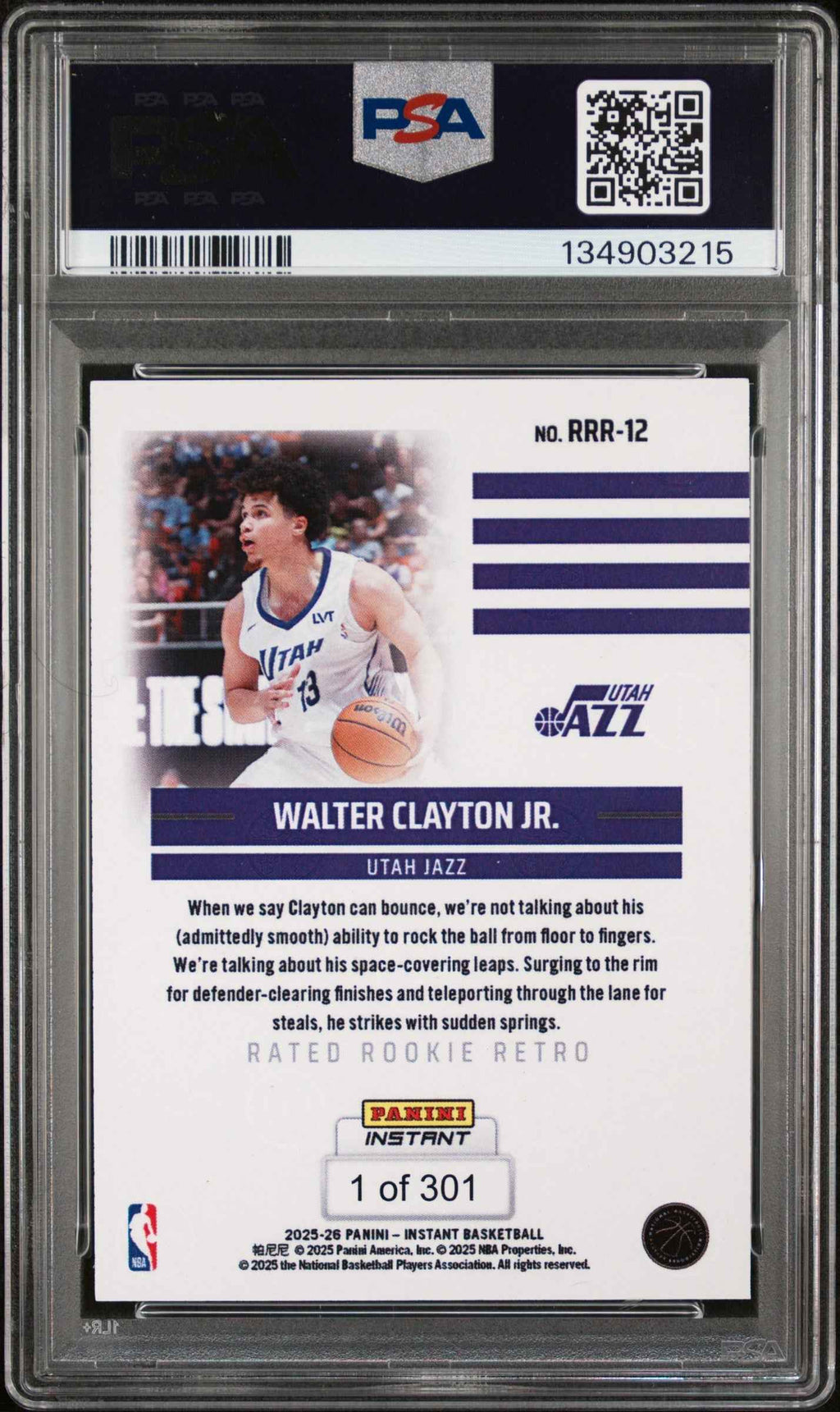 Graded 2025 Panini Instant Walter Clayton Jr. #RRR12 Rated Rookie Retro Rookie RC Basketball Card PSA 7 Near Mint