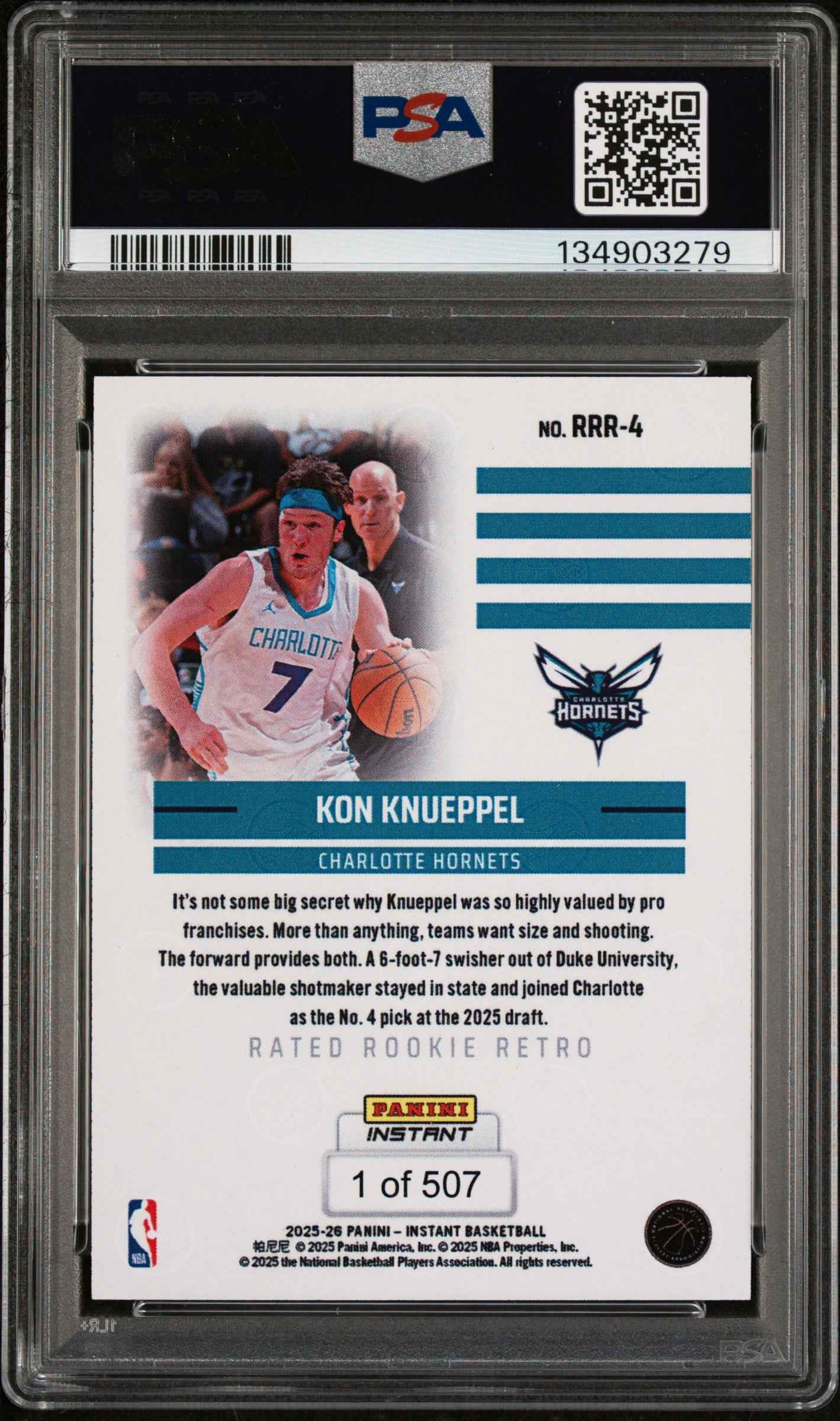 Graded 2025 Panini Instant Kon Knueppel #RRR4 Rated Rookie Retro Rookie RC Basketball Card PSA 10 Gem Mint
