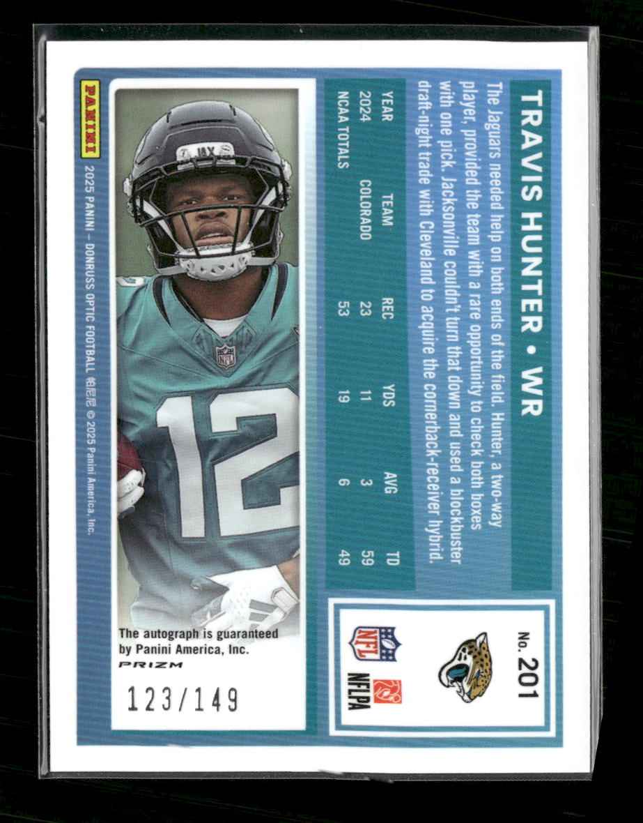 2025 Donruss Rated Rookies RPS Auto Blue Travis Hunter Rookie #/149 #201