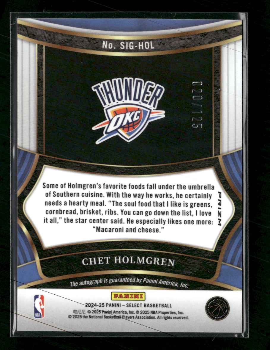 2024-25 Panini Select Signatures Chet Holmgren #/125 Auto #SIG-HOL
