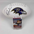 Autographed/Signed Ray Lewis Baltimore Ravens Full Size FS White Panel Logo Football JSA COA