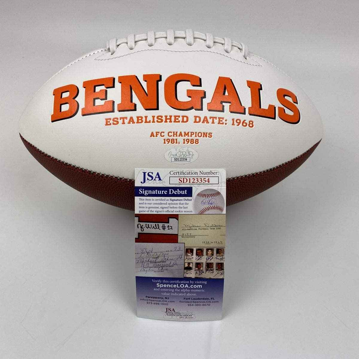 Autographed/Signed Tee Higgins Cincinnati Bengals Full Size F/S White Panel Logo Football JSA COA