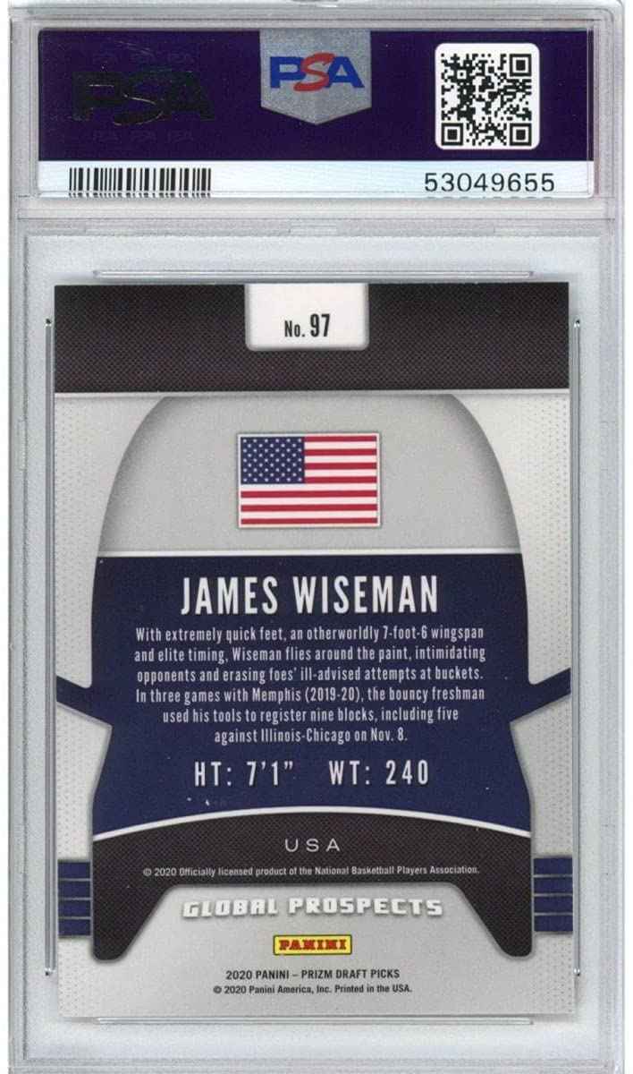 Graded 2020-21 Panini Prizm DP Draft Picks James Wiseman #97 Rookie RC Basketball Card PSA 10 Gem Mint