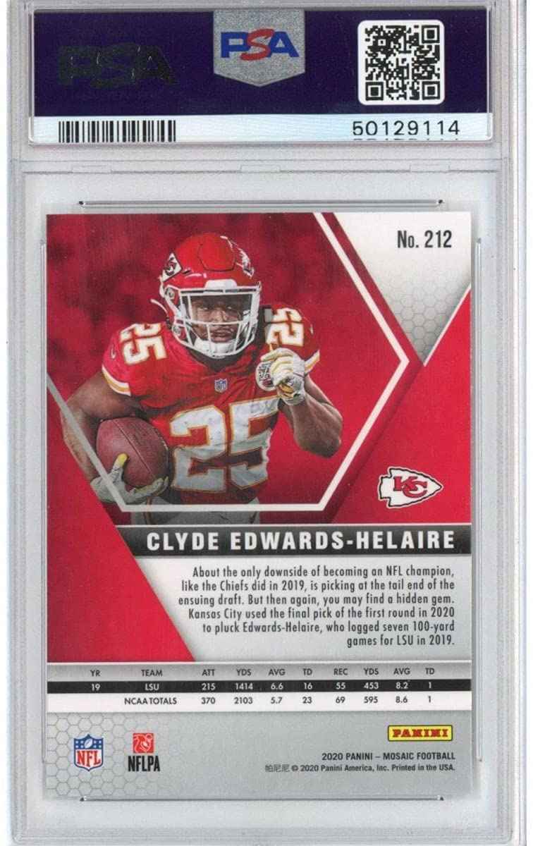 Graded 2020 Panini Mosaic Clyde Edwards-Helaire #212 Rookie RC Football Card PSA 10 Gem Mint