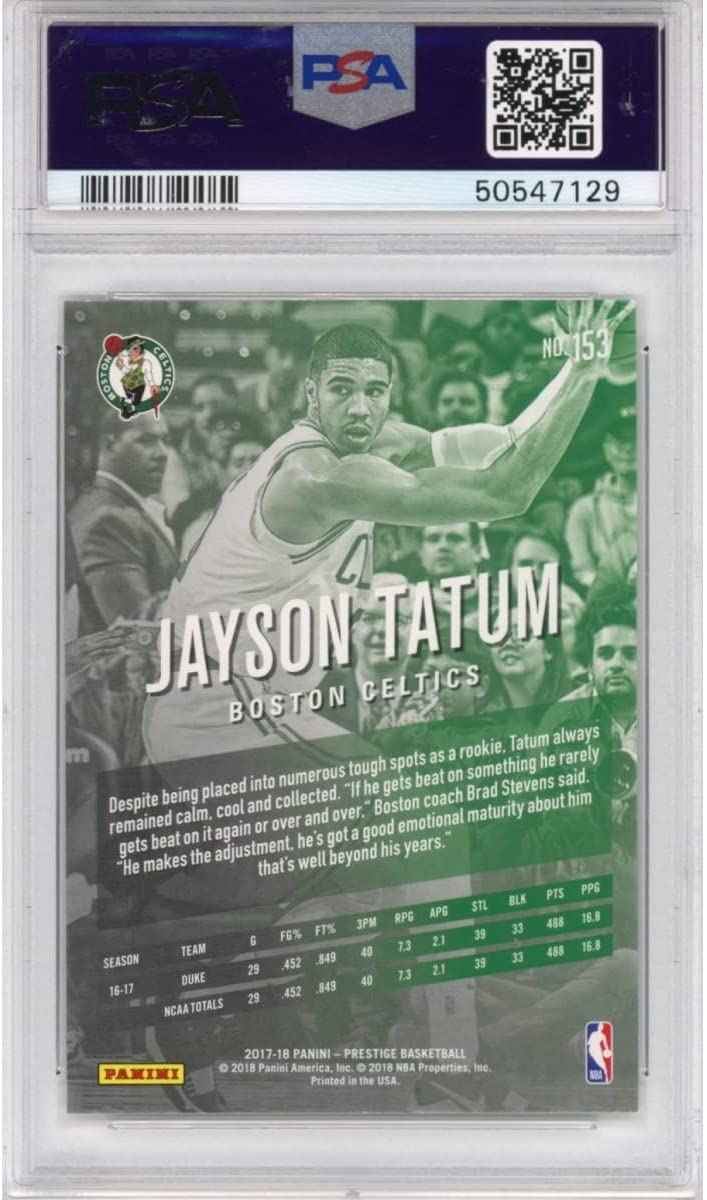 Graded 2017-18 Panini Prestige Jayson Tatum #153 Rookie RC Basketball Card PSA 10 Gem Mint