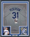 Framed Autographed/Signed Joc Pederson 35x39 Los Angeles LA Grey Baseball Jersey JSA COA