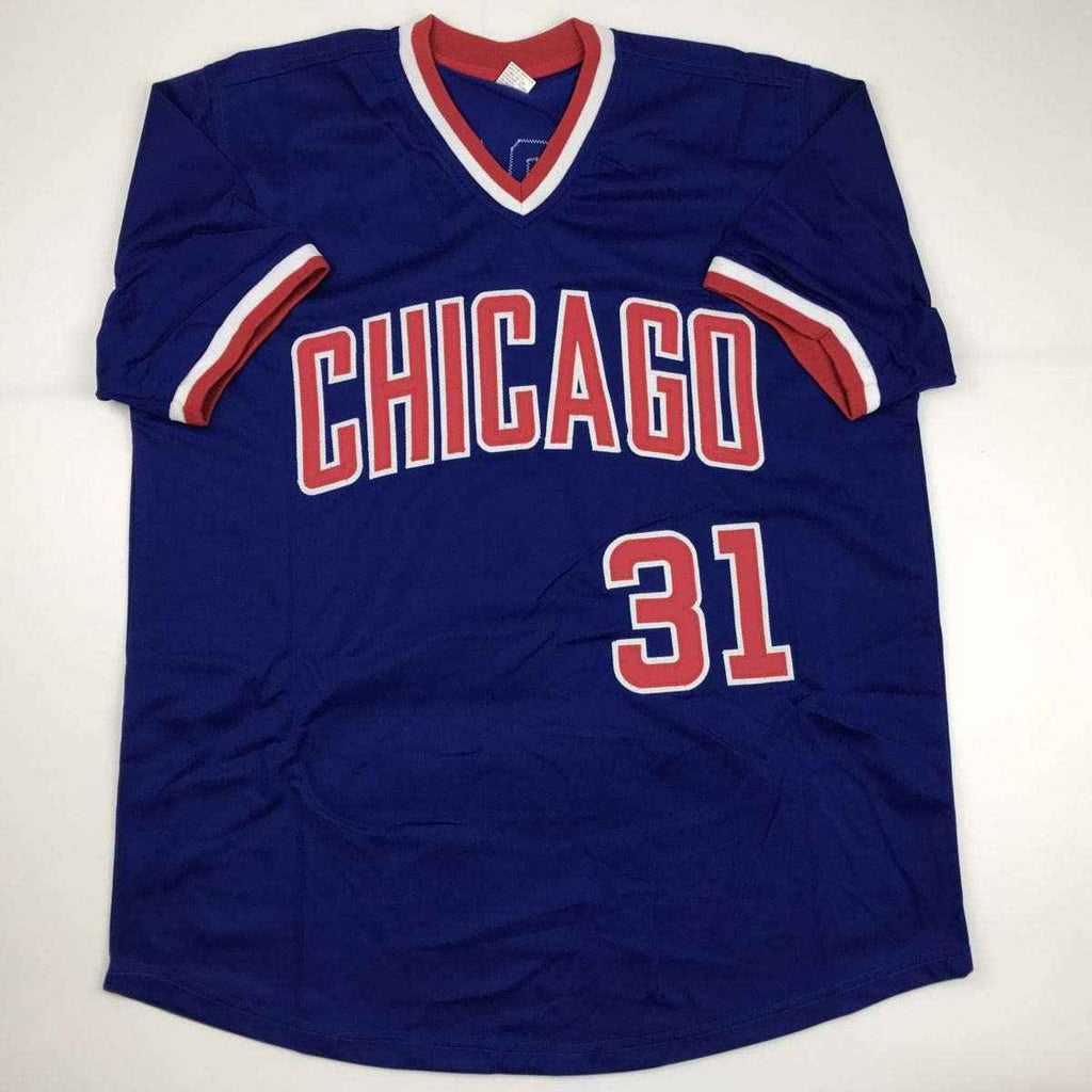 Autographed/Signed Greg Maddux Chicago Blue Stat Baseball Jersey JSA COA
