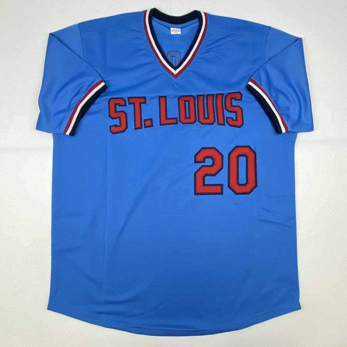 Autographed/Signed Lou Brock St. Louis Blue Baseball Jersey JSA COA