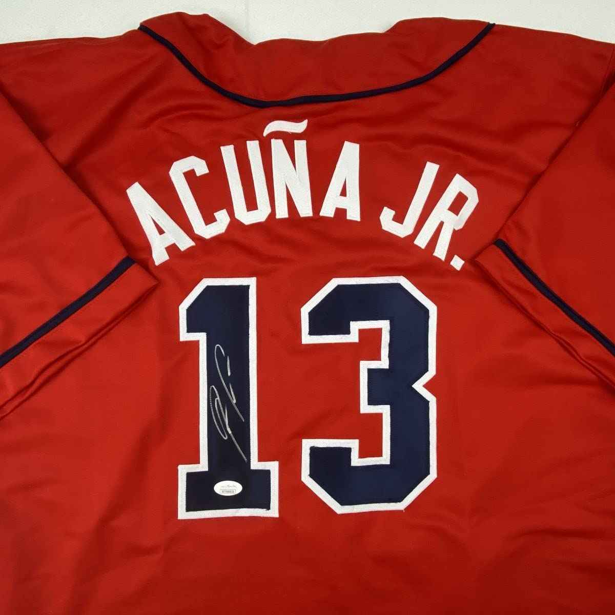 Autographed/Signed Ronald Acuna Jr. Atlanta Red Baseball Jersey JSA COA