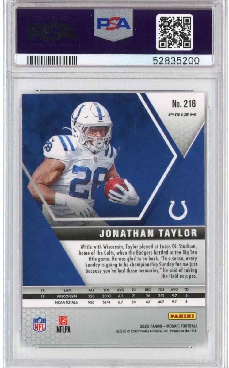 Graded 2020 Panini Mosaic Jonathan Taylor #216 Pink Camo Rookie RC Football Card PSA 10 Gem Mint