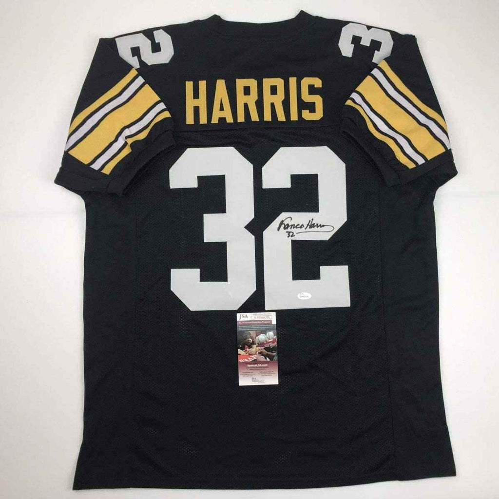 Autographed/Signed Franco Harris Pittsburgh Black Football Jersey JSA COA